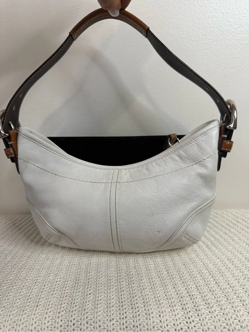 Coach Soho #9541 Classic White Leather Shoulder Bag with Brown Handle